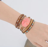 Natural Stones Crystal Drusy Leather Wrap Women Bracelet