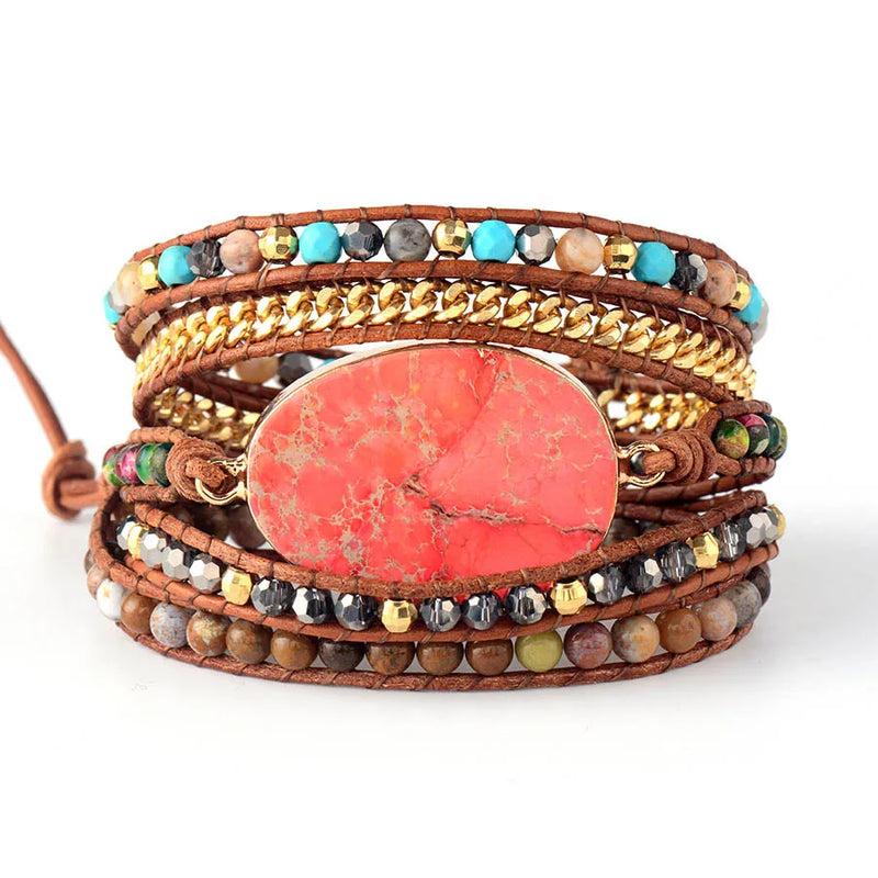 Natural Stones Crystal Drusy Leather Wrap Women Bracelet