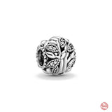 925 Silver Family Bead Heart Pendant Love Charm Bracelet DIY Jewelry