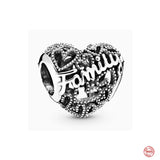 925 Silver Family Bead Heart Pendant Love Charm Bracelet DIY Jewelry