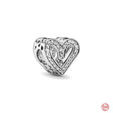 925 Silver Family Bead Heart Pendant Love Charm Bracelet DIY Jewelry