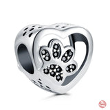 925 Silver Family Bead Heart Pendant Love Charm Bracelet DIY Jewelry