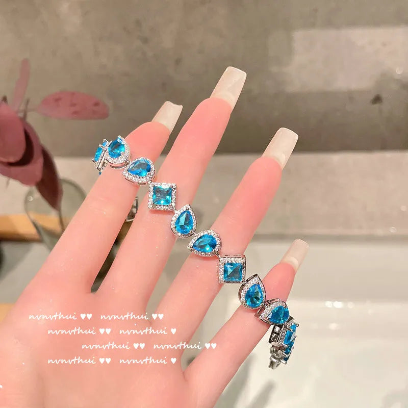 925 Silver CZ Bracelet for Women Crystal Bangle Jewelry