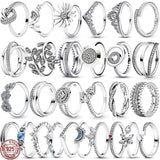925 Sterling Silver Classic Silver Series Crown Heart Ring Charm