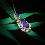 Purple Cubic Zirconia Flower Pendant Necklace Vintage Jewelry Women