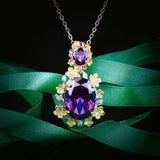 Purple Cubic Zirconia Flower Pendant Necklace Vintage Jewelry Women