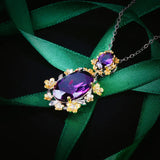 Purple Cubic Zirconia Flower Pendant Necklace Vintage Jewelry Women