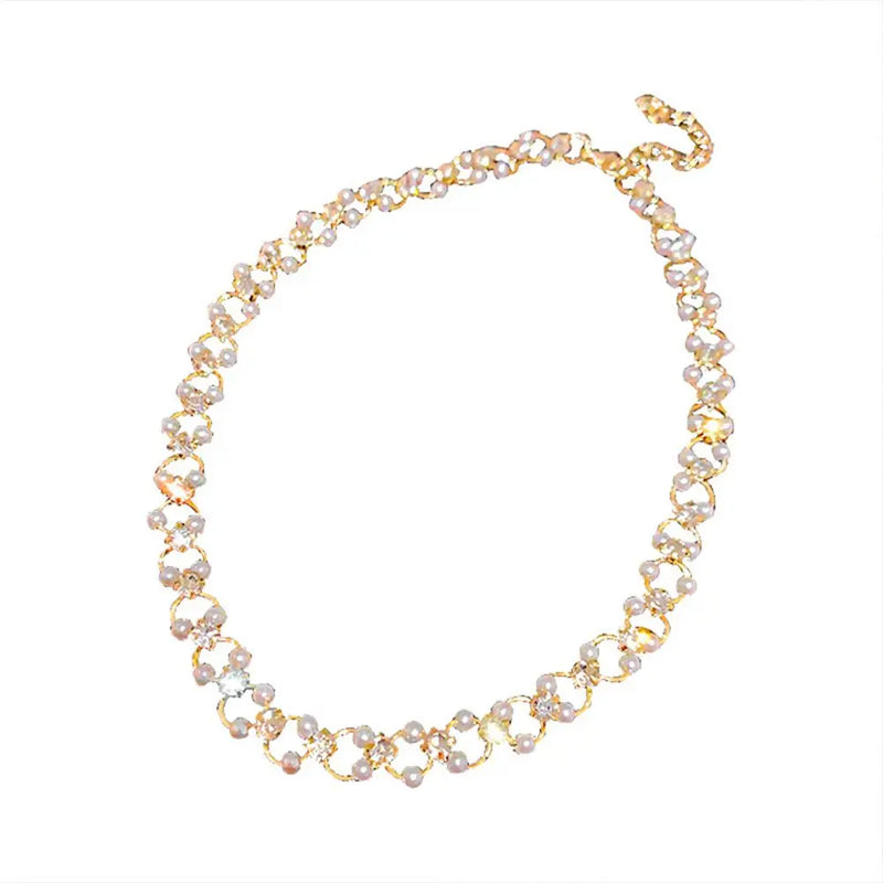 Pearl Stone Chain Choker Necklace for Wedding Jewelry
