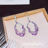 Lavender Zircon Water Drop Earrings Silver Dangle Jewelry