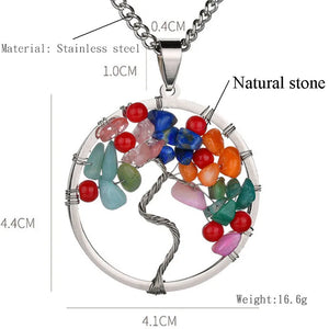 Natural Stone Tree Of Life Pendant Owl Lady Necklace