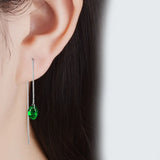925 Silver Moonstone Green Crystal Dangle Earrings
