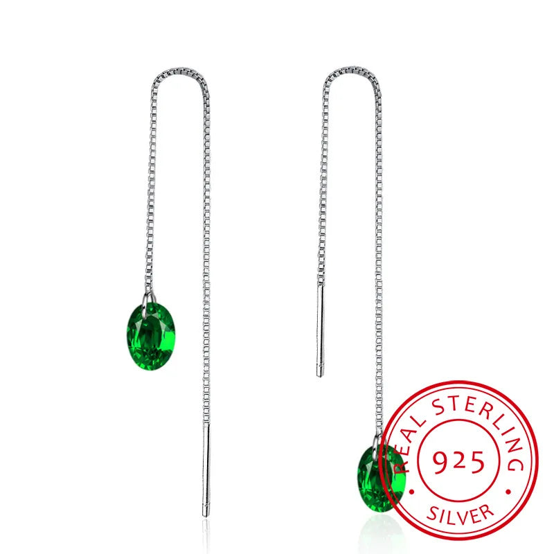 925 Silver Moonstone Green Crystal Dangle Earrings