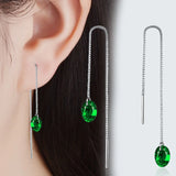 925 Silver Moonstone Green Crystal Dangle Earrings