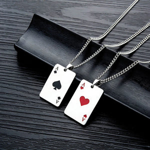 Playing Card Pendant Necklace Hearts Spades Couple Souvenir Jewelry Gift