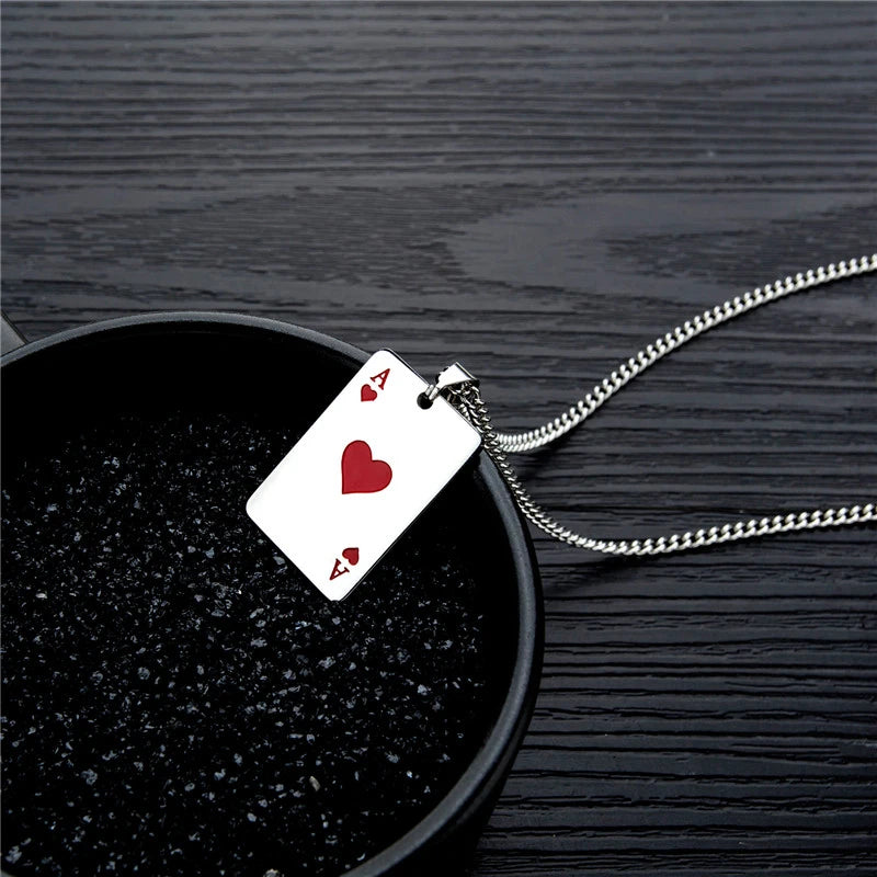Playing Card Pendant Necklace Hearts Spades Couple Souvenir Jewelry Gift