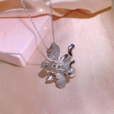 Zircon Bow Bone Chain Necklace Pearl Stud Earrings Set