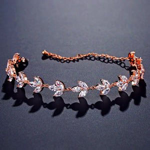 Silver Leaf Zircon Bracelet Chain for Women Charms Bangles Wedding Party Jewelry