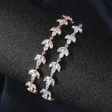 Silver Leaf Zircon Bracelet Chain for Women Charms Bangles Wedding Party Jewelry