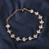 Silver Leaf Zircon Bracelet Chain for Women Charms Bangles Wedding Party Jewelry