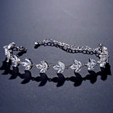 Silver Leaf Zircon Bracelet Chain for Women Charms Bangles Wedding Party Jewelry