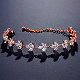 Silver Leaf Zircon Bracelet Chain for Women Charms Bangles Wedding Party Jewelry