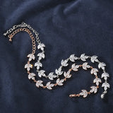 Silver Leaf Zircon Bracelet Chain for Women Charms Bangles Wedding Party Jewelry