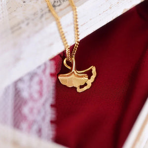 Ginkgo Biloba Women Necklace Charm 14K Real Waterproof Clavicle Chain