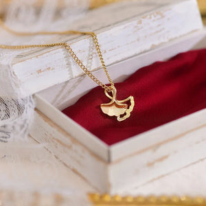 Ginkgo Biloba Women Necklace Charm 14K Real Waterproof Clavicle Chain