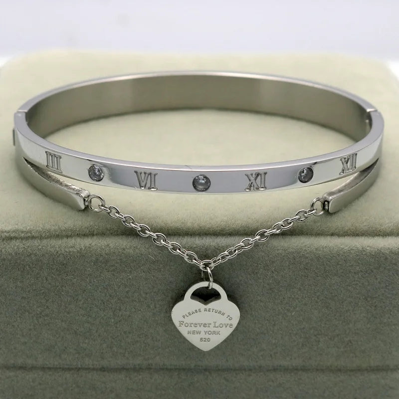 Forever Love Double Heart Bracelet Titanium Steel Rose
