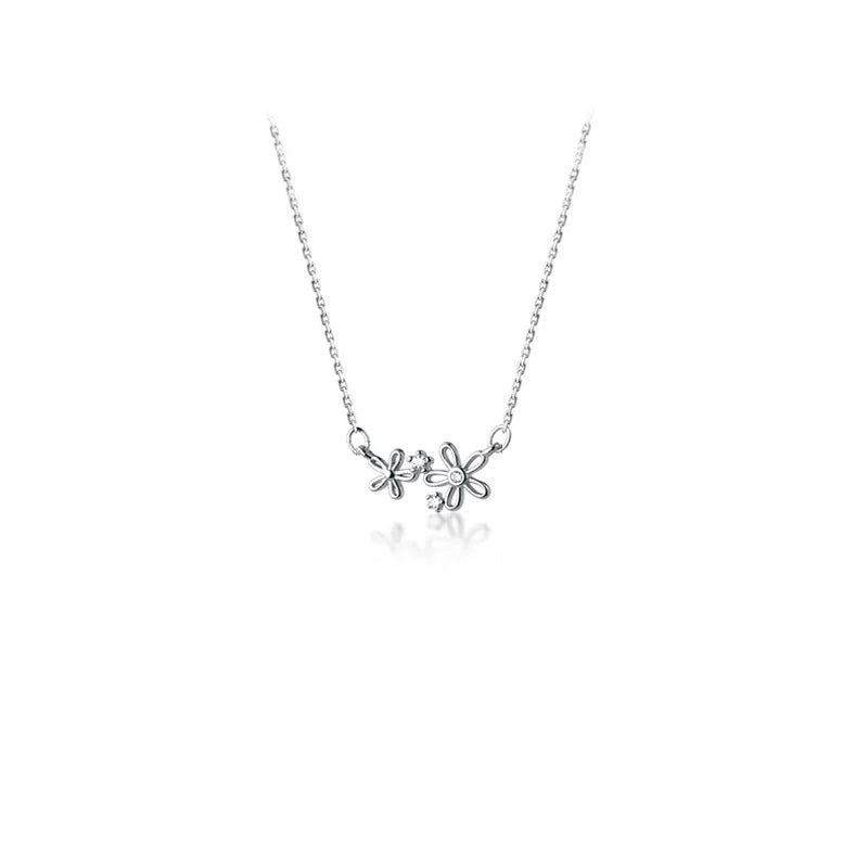 Sterling Silver Floret Necklace Zircon Flower Pendant Necklaces