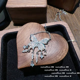 Tassel Butterfly Ring Charms Zircon Silver Jewelry Set
