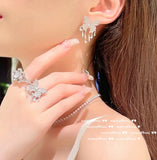 Tassel Butterfly Ring Charms Zircon Silver Jewelry Set