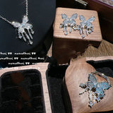 Tassel Butterfly Ring Charms Zircon Silver Jewelry Set