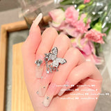 Tassel Butterfly Ring Charms Zircon Silver Jewelry Set