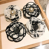 Fabric Camellia Flower Brooch Pearl Rhinestone Corsage Shirt Collar Pins