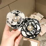 Fabric Camellia Flower Brooch Pearl Rhinestone Corsage Shirt Collar Pins