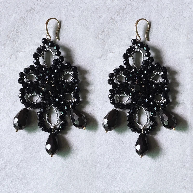 Crystal Beads Earrings Crochet Drops Retro Dangle Aretes Women Accessory