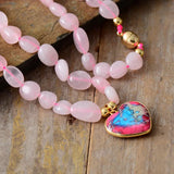 Rose Quartz Heart Pendant Necklace Boho Teengirl Jewelry