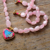 Rose Quartz Heart Pendant Necklace Boho Teengirl Jewelry