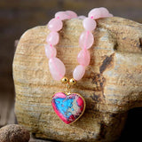 Rose Quartz Heart Pendant Necklace Boho Teengirl Jewelry