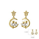 925 Silver Moon Cat Drop Earrings with CZ Star Ear Jewelry Gift