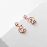 925 Silver Moon Cat Drop Earrings with CZ Star Ear Jewelry Gift