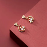 925 Silver Moon Cat Drop Earrings with CZ Star Ear Jewelry Gift