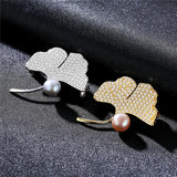 925 Silver Ginkgo Leaves Brooch Wedding Banquet Jewelry Lapel Pin Bijoux