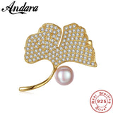925 Silver Ginkgo Leaves Brooch Wedding Banquet Jewelry Lapel Pin Bijoux