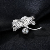 925 Silver Ginkgo Leaves Brooch Wedding Banquet Jewelry Lapel Pin Bijoux