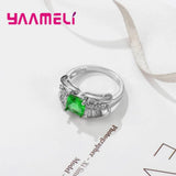 925 Silver Finger Rings for Girl Wedding Green Crystal Rhinestone Anillos