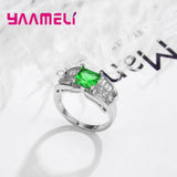 925 Silver Finger Rings for Girl Wedding Green Crystal Rhinestone Anillos