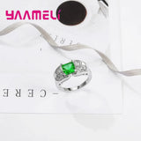 925 Silver Finger Rings for Girl Wedding Green Crystal Rhinestone Anillos