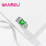 925 Silver Finger Rings for Girl Wedding Green Crystal Rhinestone Anillos